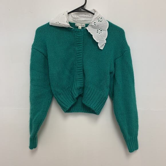 For Love And Lemons Sweaters - For Love & Lemons Stacy Cardigan Collared Green Long Sleeve Sweater Size Medium